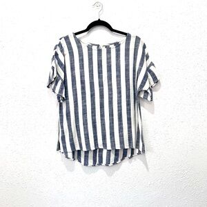 Navy and White Striped Women's Blouse